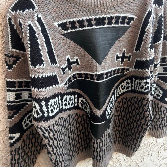 Vintage Geometric Knit Leather Sweater Size XL - Picture 4 of 4